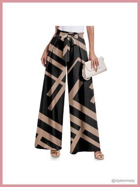 Wide Leg High Waisted Palazzo Pants Tie Knot Trousers Pockets